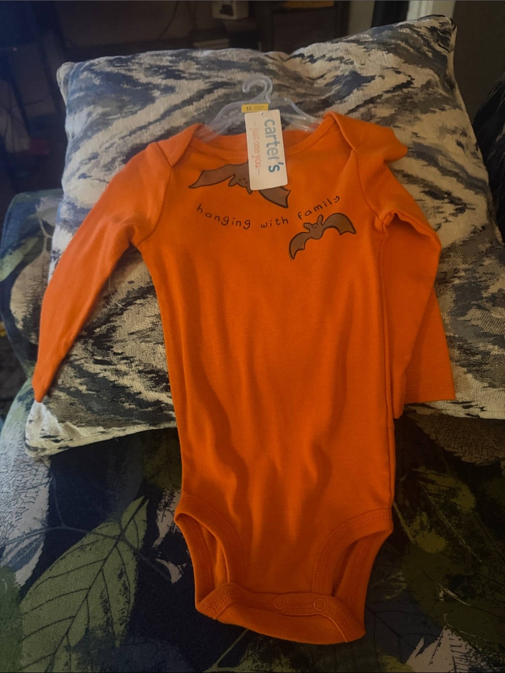 Carter's Orange Long-Sleeve Baby One-Piece with Bat Graphic